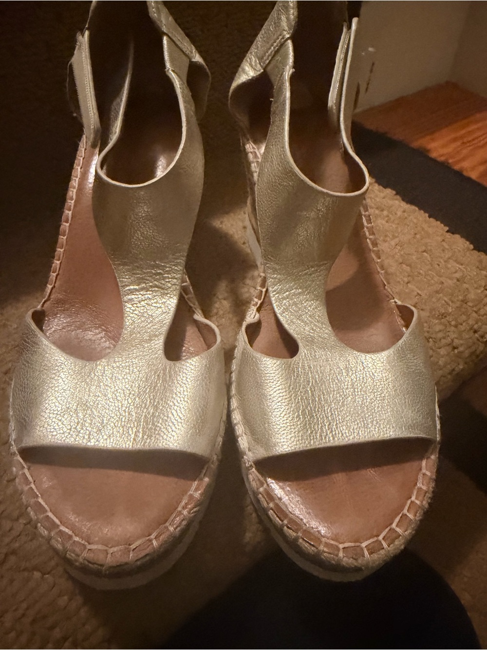 Kenneth Cole Metallic Gold Espadrille Wedge Sandals
